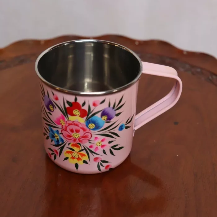 Set of 2 Kashmiri Pink Hand Painted Mug - Stainless Steel - Image 3