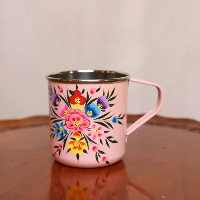 Set of 2 Kashmiri Pink Hand Painted Mug - Stainless Steel