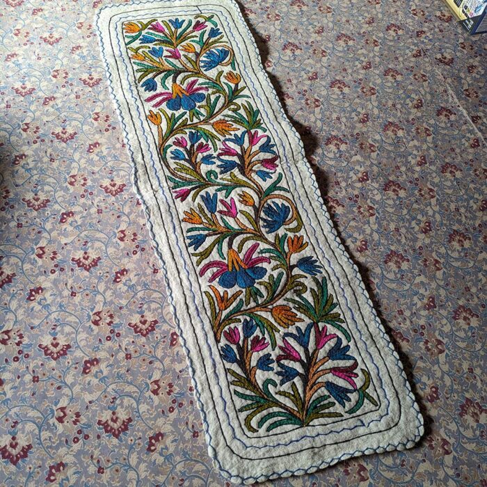 Banhali Runner Rug Namda Handmade Aari Embroidered Wool 6x2