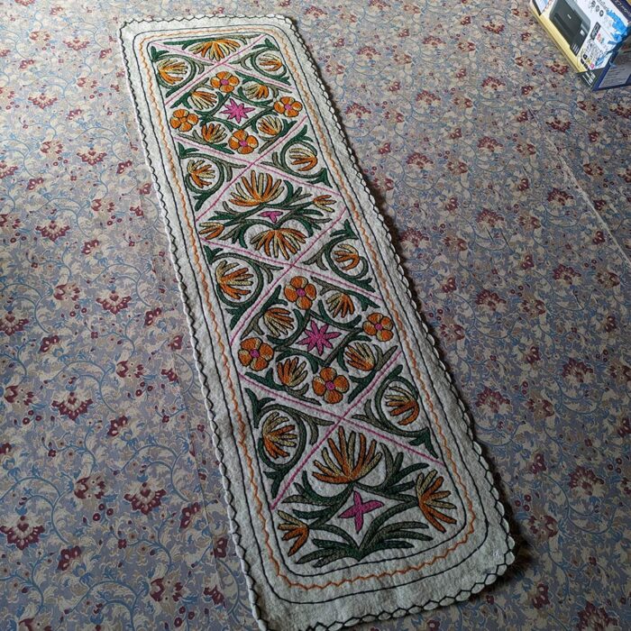 Chashma Shahi Runner Rug Namda Handmade Aari Embroidered Wool 6x2