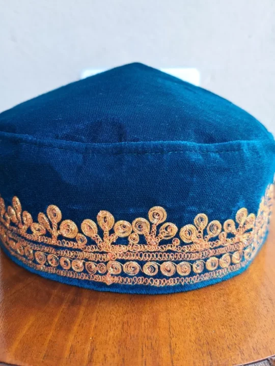 Sea Green Golden Tilla Velvet Cap