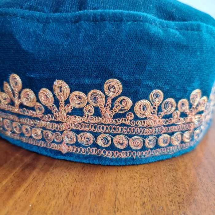 Sea Green Golden Tilla Velvet Cap - Image 3