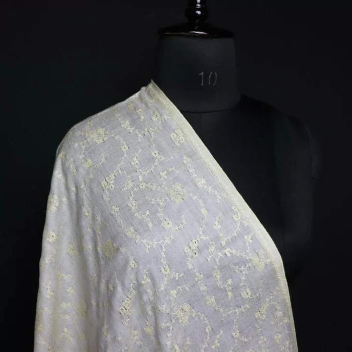 Natural Pearl Pure Pashmina Sozni Hand Work Stole - Image 6