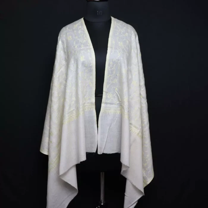 Natural Pearl Pure Pashmina Sozni Hand Work Stole
