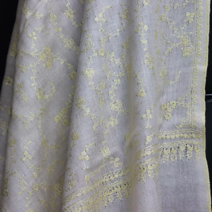 Natural Pearl Pure Pashmina Sozni Hand Work Stole - Image 3