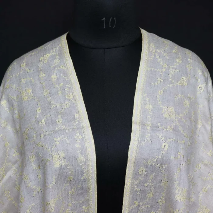 Natural Pearl Pure Pashmina Sozni Hand Work Stole - Image 2