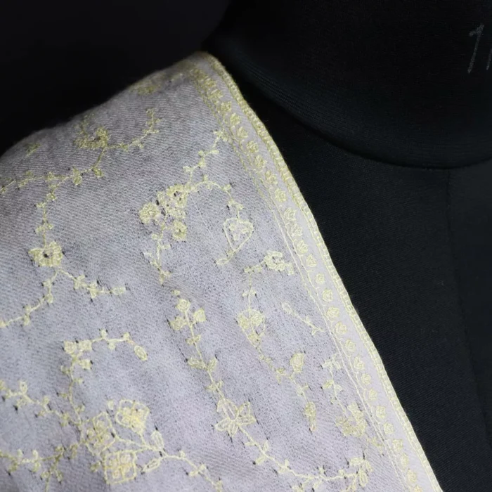 Natural Pearl Pure Pashmina Sozni Hand Work Stole - Image 4