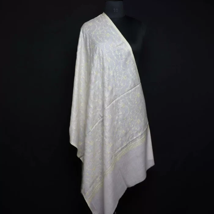Natural Pearl Pure Pashmina Sozni Hand Work Stole - Image 5