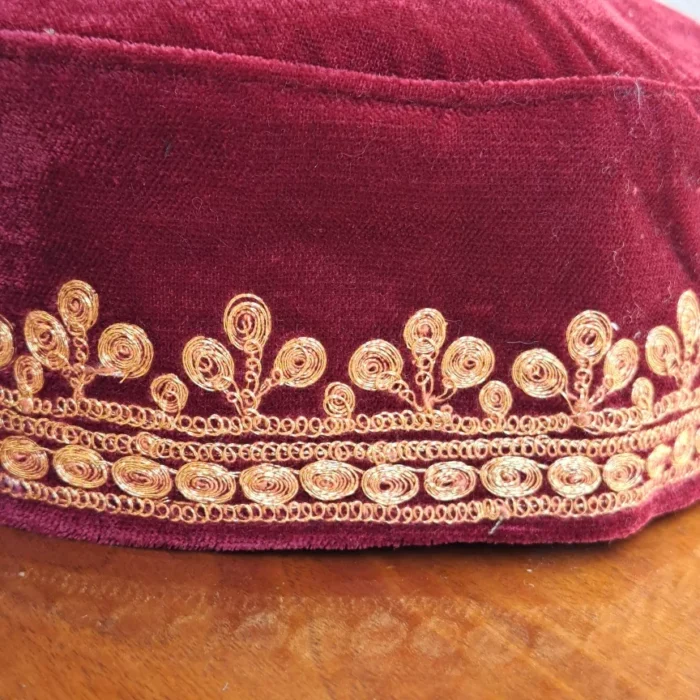 Maroon Golden Tilla Velvet Cap - Image 3