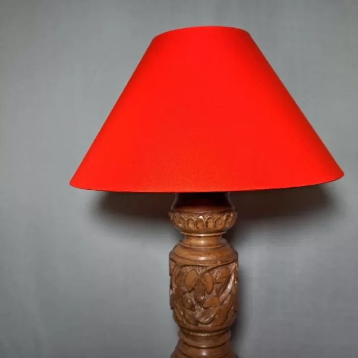 Walnut Wood Table Lamp With Hand Carved Chinar Design – H18 - Image 3
