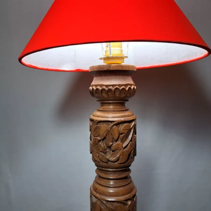 Walnut Wood Table Lamp With Hand Carved Chinar Design – H18 - Image 5