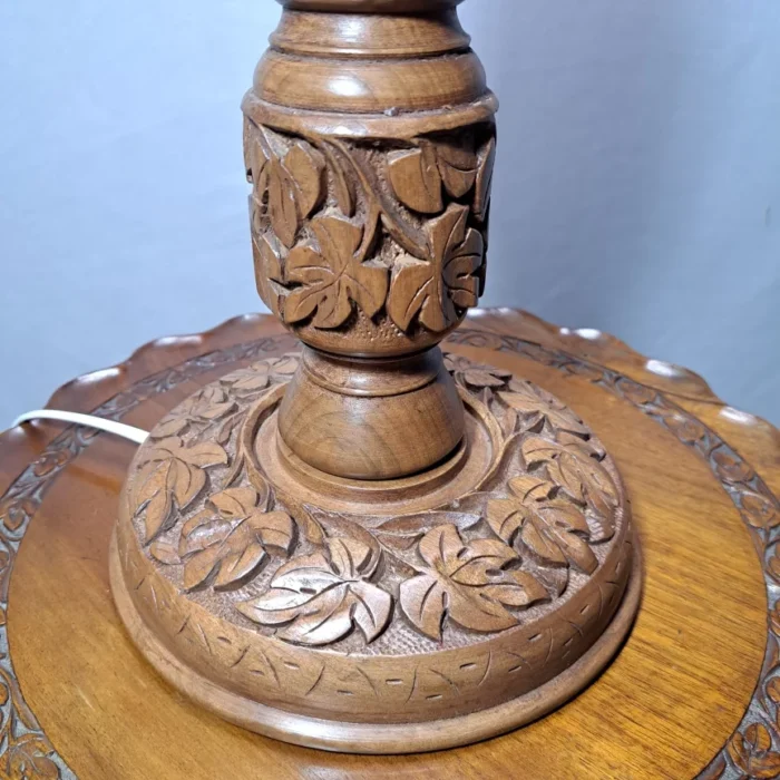 Walnut Wood Table Lamp With Hand Carved Chinar Design – H18 - Image 6