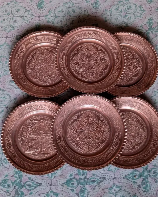 Kashmiri Copper Roti Plates (Hand-Made, 8") | Set of 6