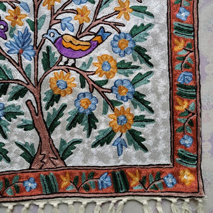 Firdaus Tree of Life Kashmiri Handmade Chainstitch Wall Hanging - Image 4