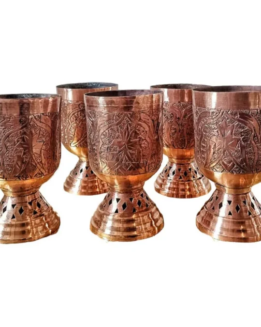 Set of 5: Kashmiri Copper Drinking Glasses (Hand-Engraved Beauty)