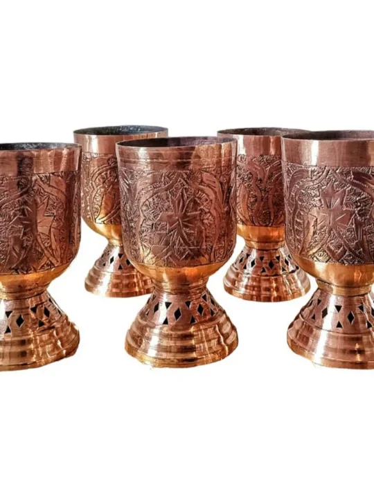 Set of 5: Kashmiri Copper Drinking Glasses (Hand-Engraved Beauty)