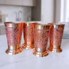 Set of 4: Kashmiri Copper Drinking Glasses (Hand-Engraved Beauty)