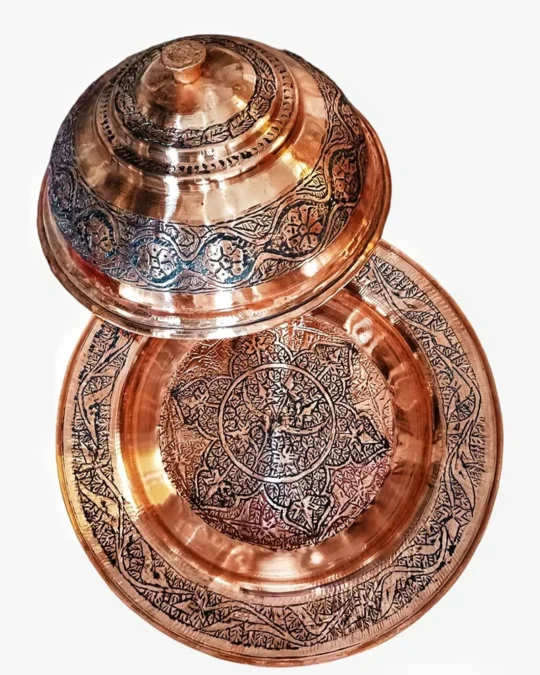 Set of 2 Kashmiri Copper Plates & Covers - Hand-Engraved Beauty (10")