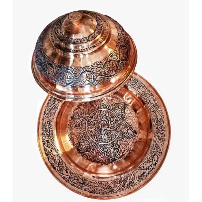 Set of 2 Kashmiri Copper Plates & Covers - Hand-Engraved Beauty (10")
