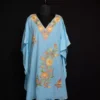 Stylish Kashmiri Sky Blue Short Kaftan - Aari Embroidered Crush Cotton