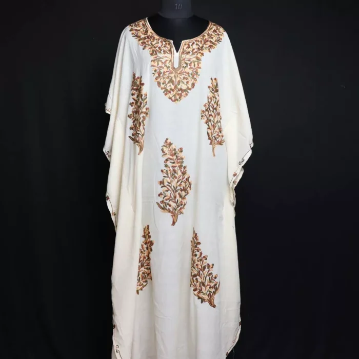 Faint Yellow Traditional Kaftan with Aari Embroidery