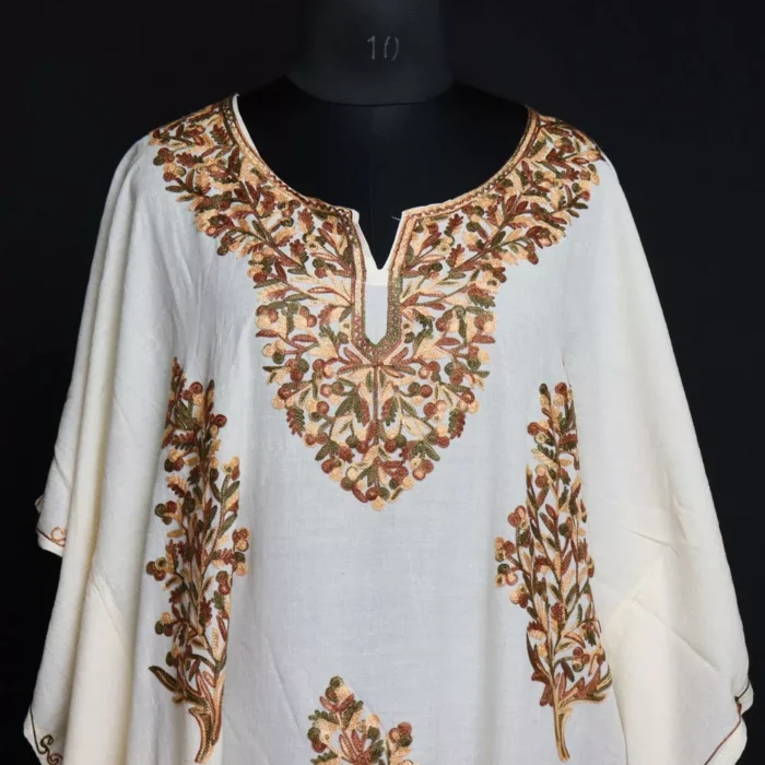 Faint Yellow Traditional Kaftan with Aari Embroidery - Image 2