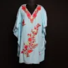 Kashmiri Blue Harud Short Kaftan – Aari Embroidered Crush Cotton