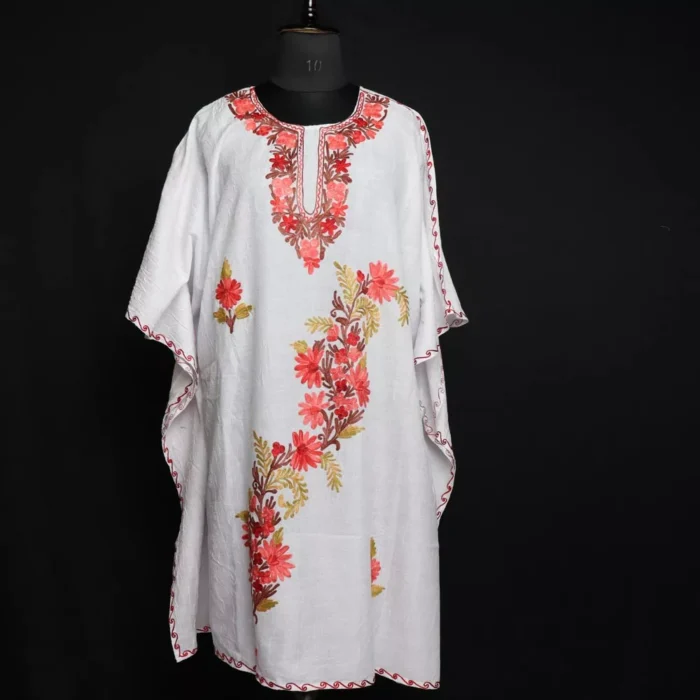 White Short Stylish Embroidered Kaftan