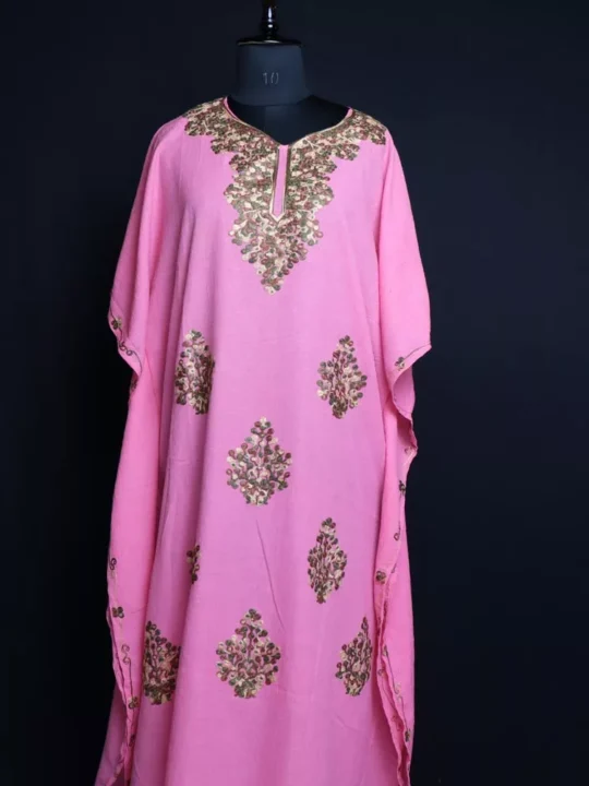 Pink Kaftan With Aari Embroidery