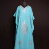 Ferozi Blue Kashmiri Kaftan – Aari Embroidered Crush Cotton L52
