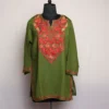 Dark Green Short Ruby Cotton Kurta with Aari Embroidery