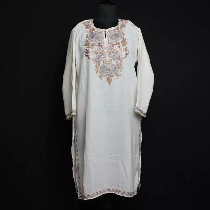 White Cotton Kurta with Aari Embroidery