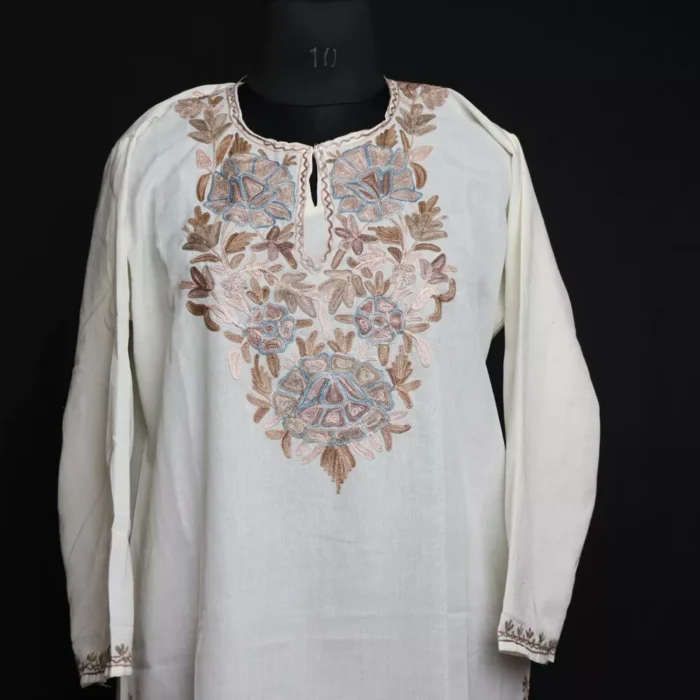 White Cotton Kurta with Aari Embroidery - Image 2