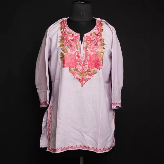 Lavender Short Ruby Cotton Kurta with Aari Embroidery