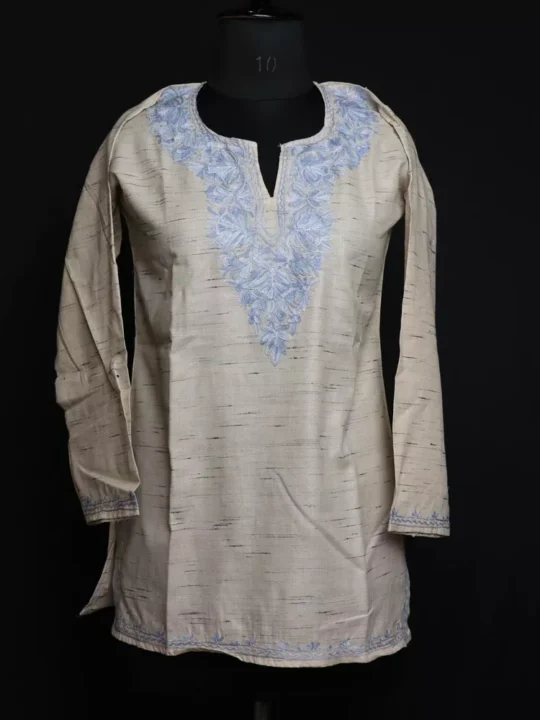 Cream Short Ruby Cotton Kurta with Aari Embroidery