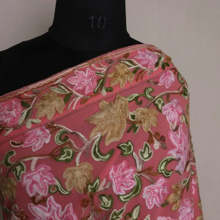 Pink Posh Chinari Georgette Kashmiri Saree With Aari Embroidery - Image 3