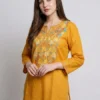 Mustard Chinari Short Ruby Cotton Kurta with Aari Embroidery