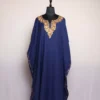 Dark Blue Kashmiri Kaftan – Aari Embroidered Crush Cotton