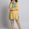 Creamy Short Ruby Cotton Kurta with Aari Embroidery