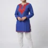 Dark Blue Short Ruby Cotton Kashmiri Kurta with Aari Embroidery