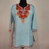 Light Green Short Ruby Cotton Kurta with Aari Embroidery