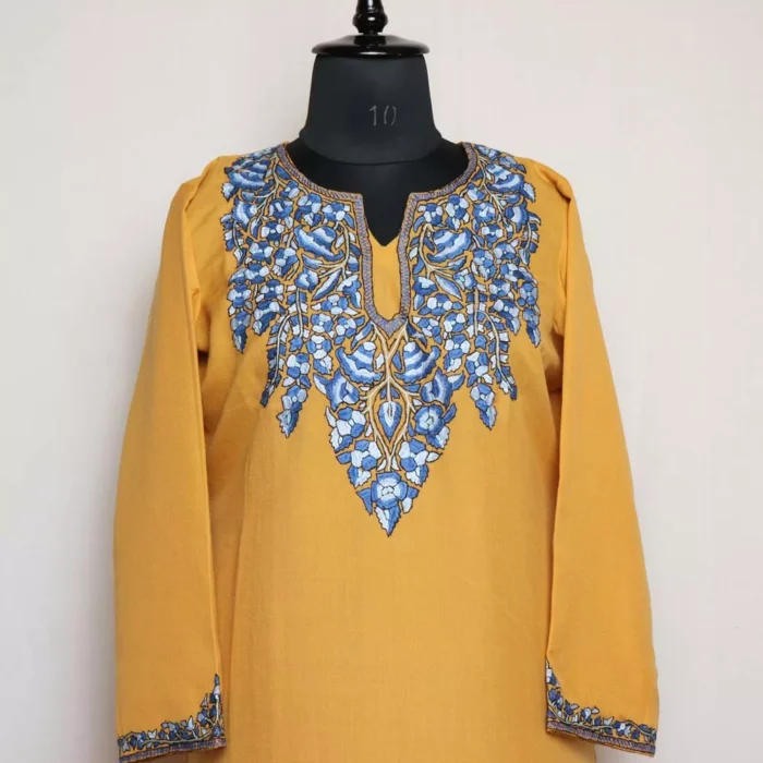 Yellow Kashmiri Sozni Handwork Cotton Co-ord Set - Image 2