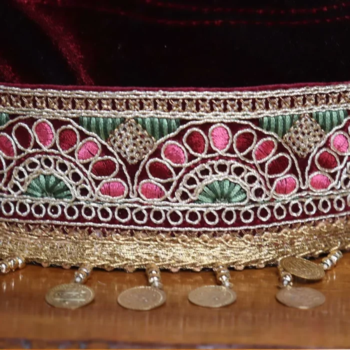 Maroon Kashmiri Bridal Cap - Image 2