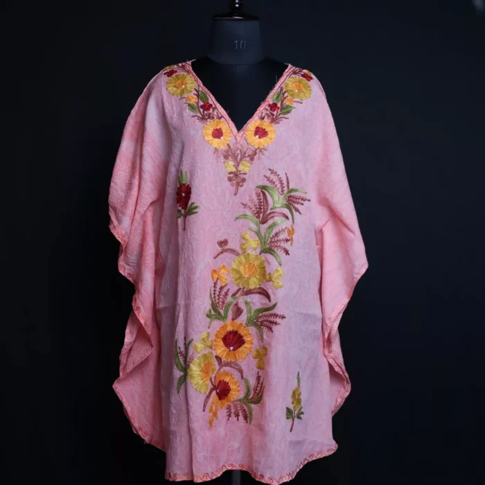 Kashmiri Short Kaftan – Aari Embroidered Pink Crush Cotton