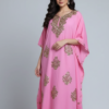 Pink Kaftan With Aari Embroidery