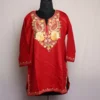 Red Shahi Short Ruby Cotton Kurta with Aari Embroidery