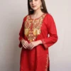 Red Shahi Short Ruby Cotton Kurta with Aari Embroidery