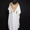 White Kaftan with Brown and Greenish Aari Embroidery