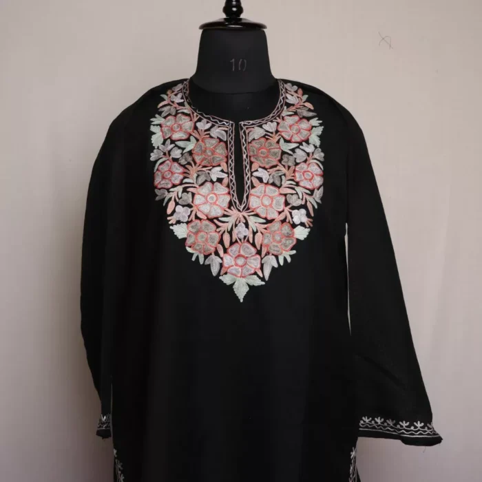Black Miri Summer Cool Cotton Kurta with Aari Embroidery - Image 2