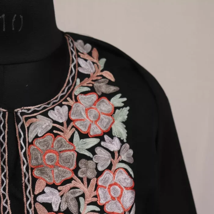 Black Miri Summer Cool Cotton Kurta with Aari Embroidery - Image 3